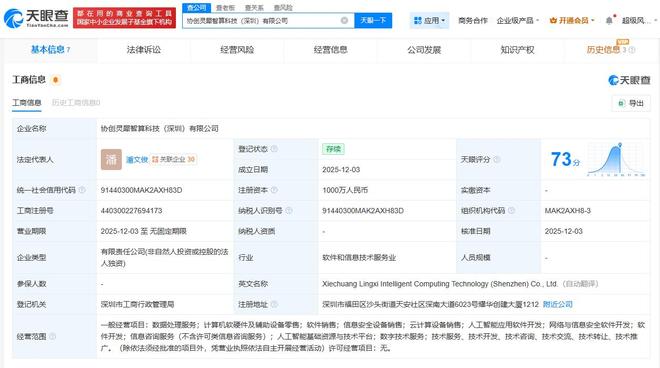 協(xié)創(chuàng)數(shù)據(jù)在深成立靈犀智算，千萬元注冊(cè)資本布局智能算力新賽道